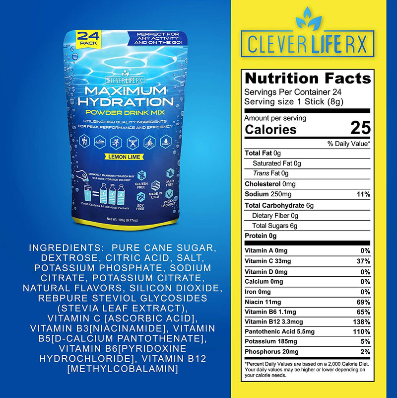 Clever Life Rx Maximum Hydration Vitamin Powder Energy Drink Mix